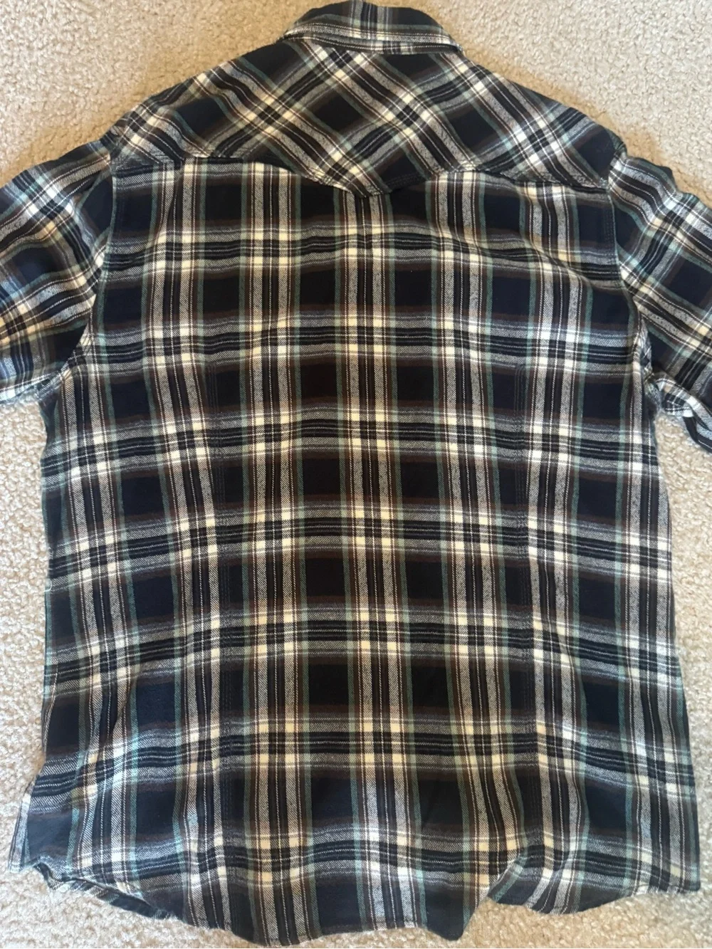 True Religion Black, Green & Cream Plaid Button-Down Shirt
